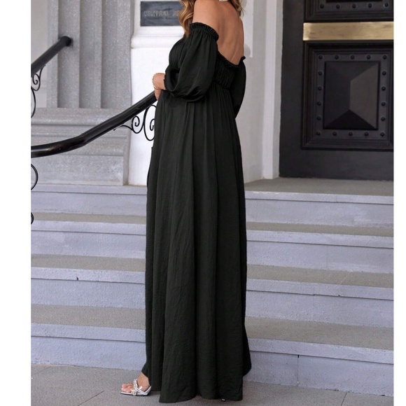 Maternity Off Shoulder 3/4 Sleeve Split Leg Party Occasion Maxi Dress - Picture 5 of 11
